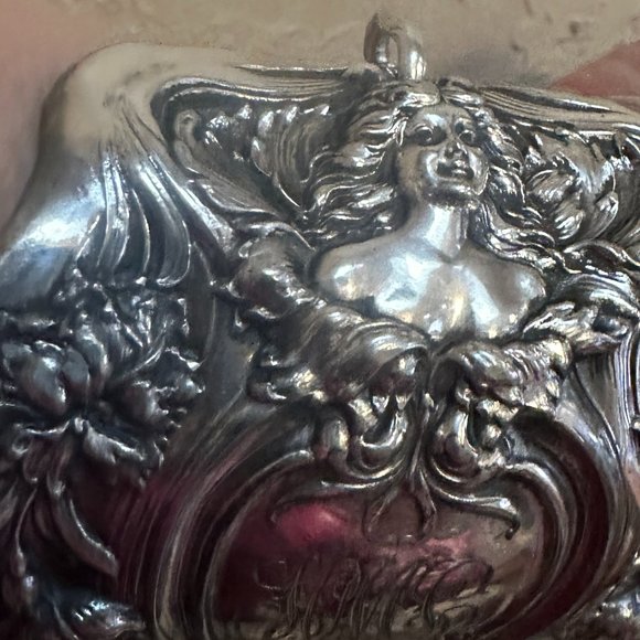 Victorian Goddess Silverplate Art Nouveau Cuff Silver Lady Face Cuff Bracelet - Picture 9 of 11